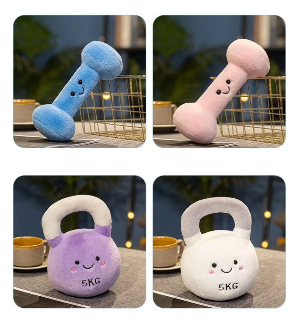 Funny gym gift dumbbell plushie on desk PP cotton filled soft toy