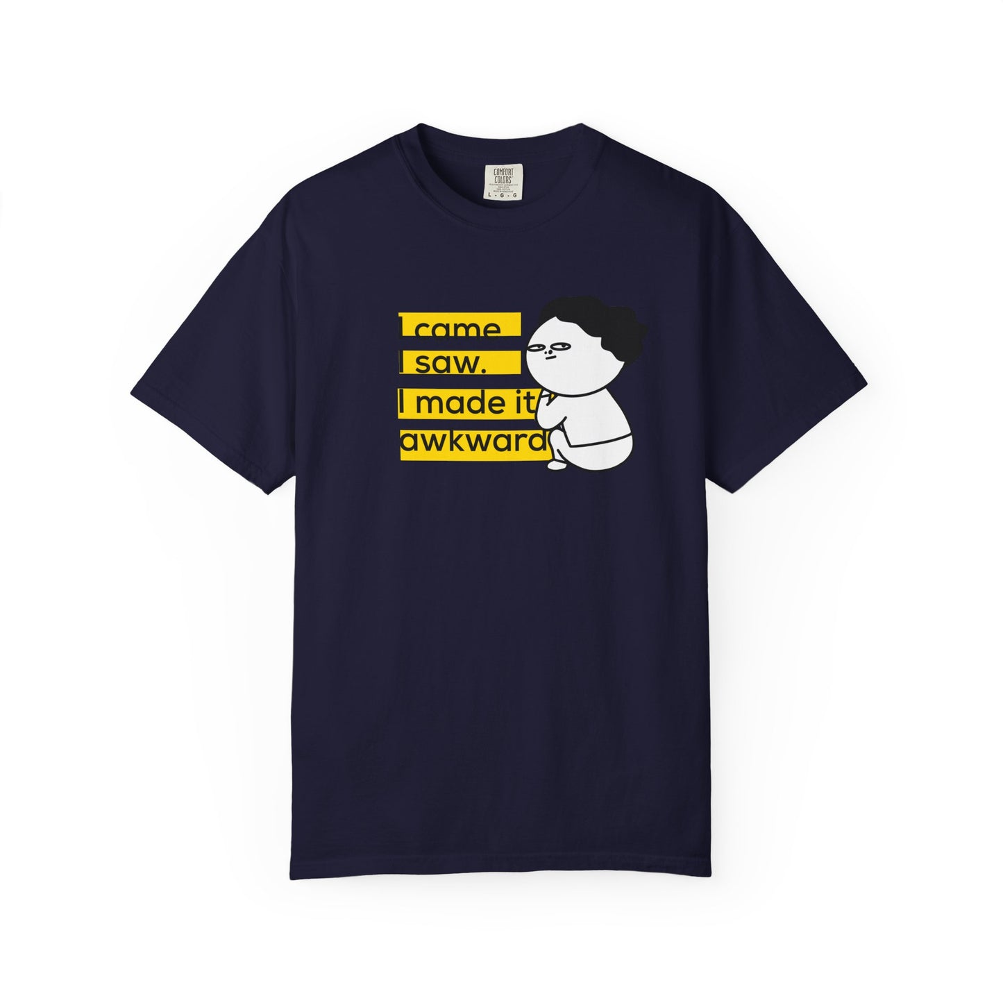 Funny novelty gift shirt with clueless cartoon character awkward humor design