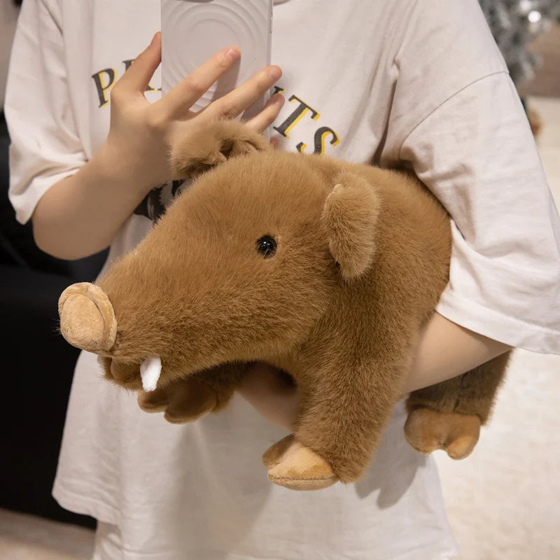 Fuzzy standing boar stuffed animal with soft pink piglet, kawaii animal plushie two-piece set