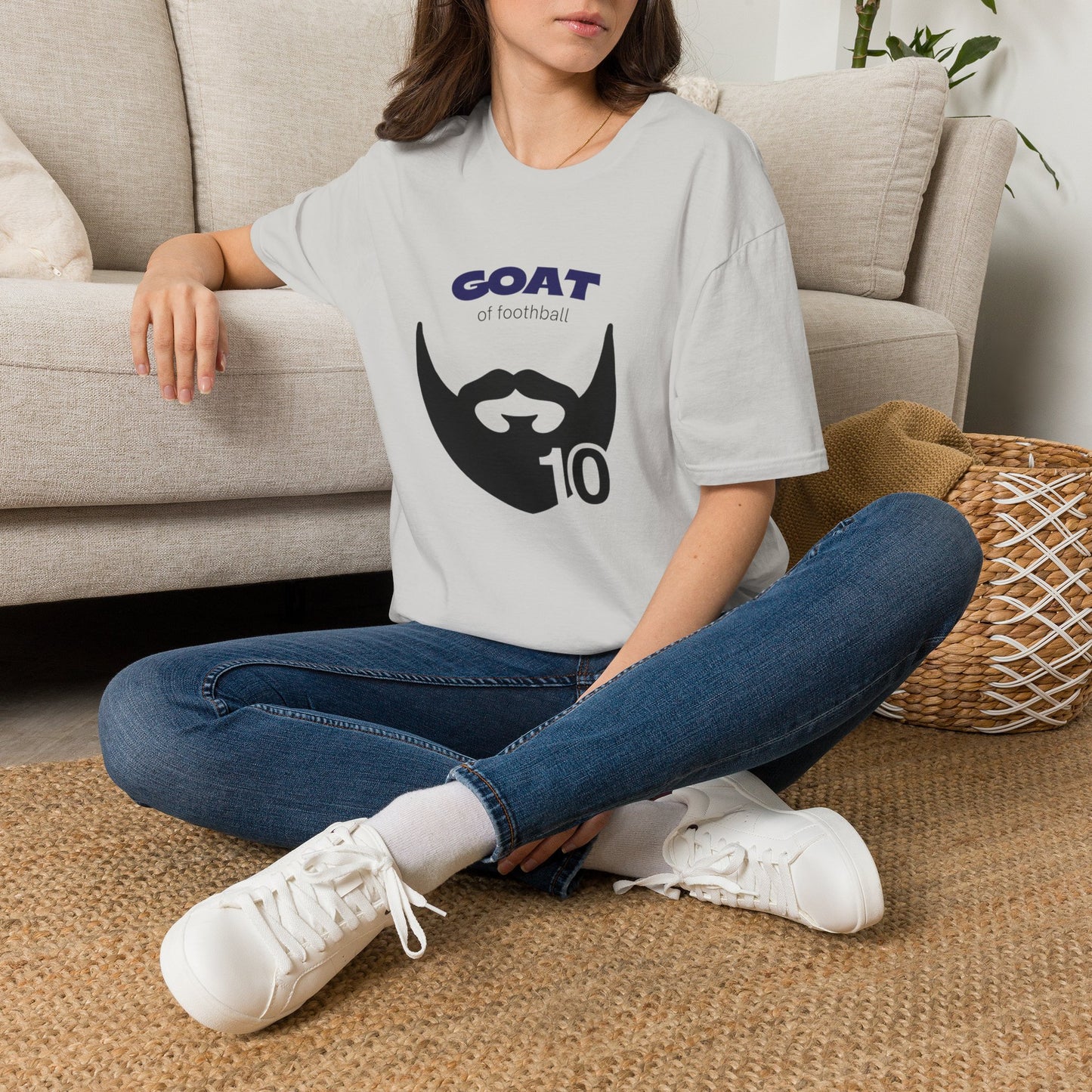 GOAT 10 soccer t-shirt front and back view side by side on white background