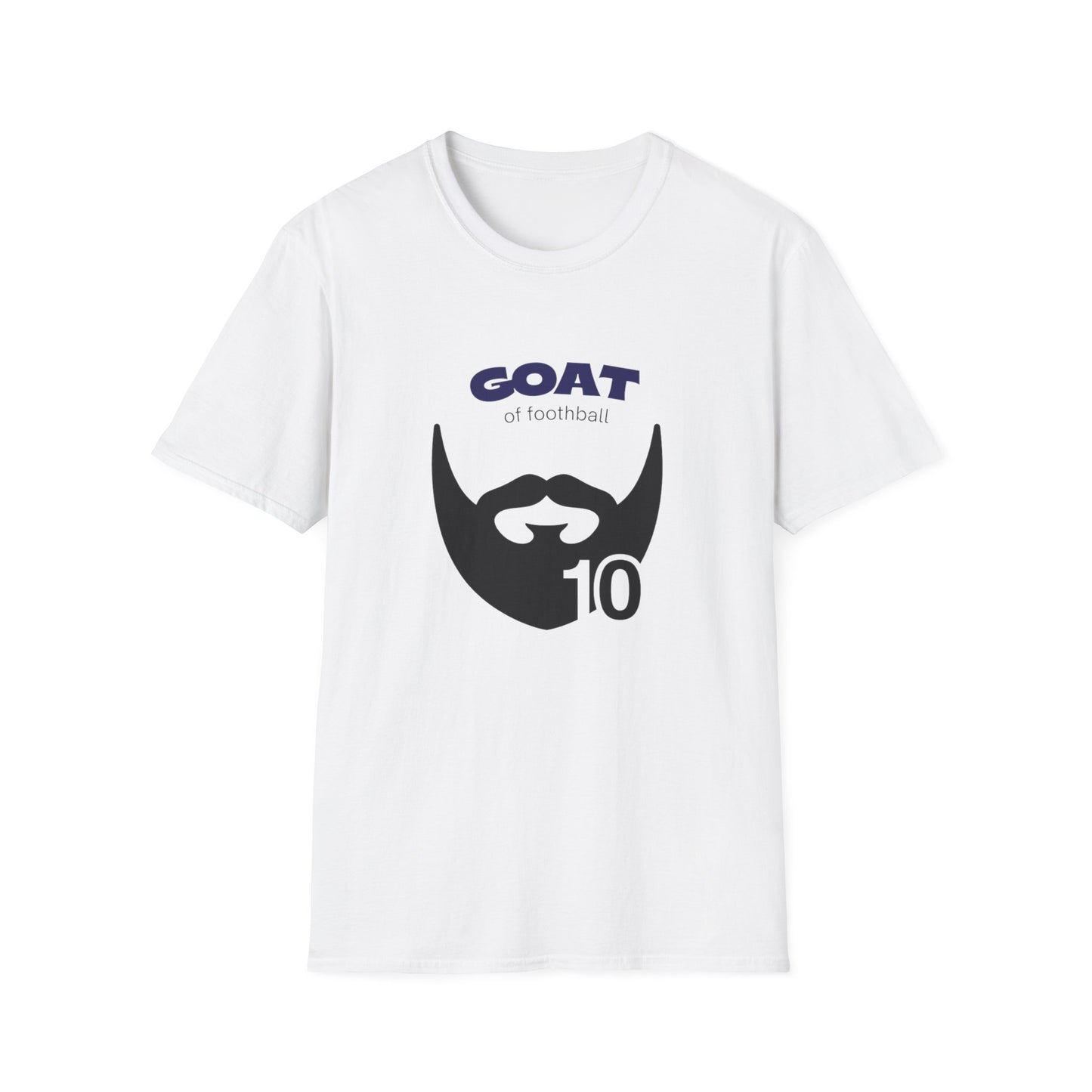 GOAT 10 soccer t-shirt front view with bold graphic print on white cotton
