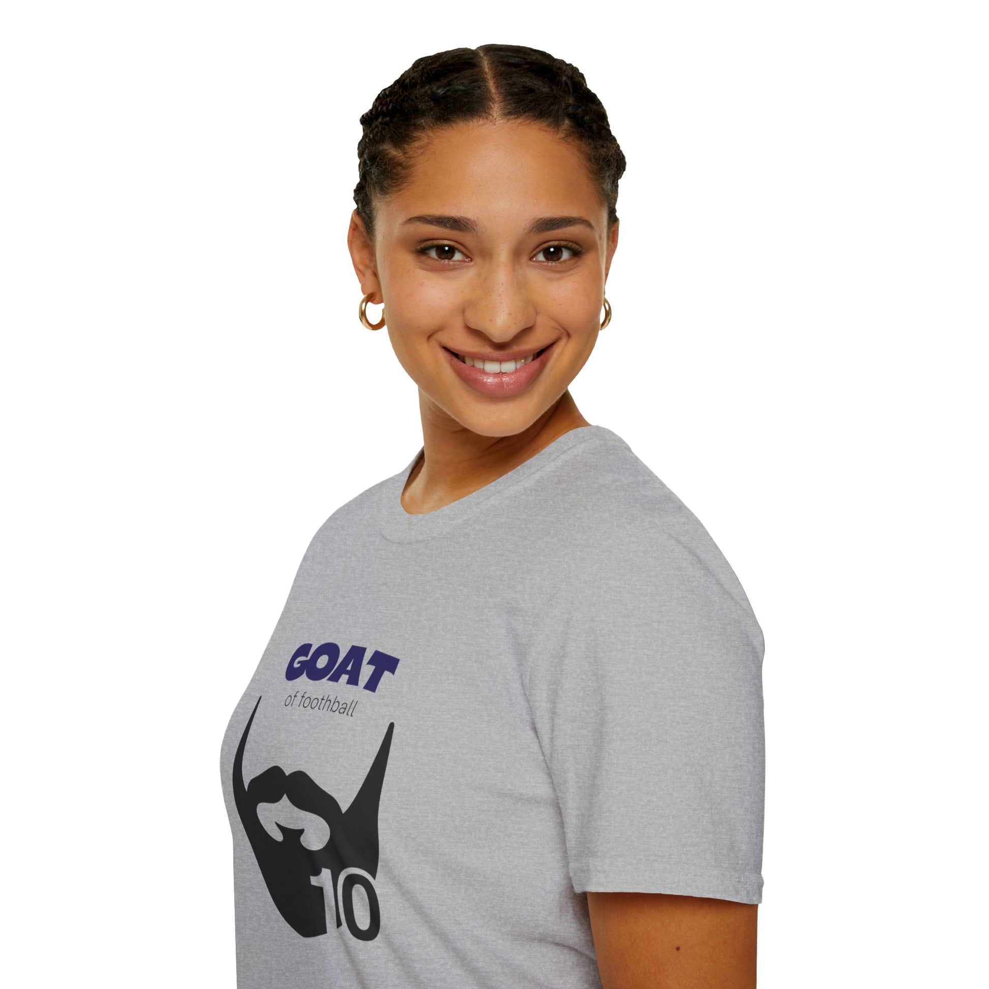 GOAT number 10 tee worn outdoors in casual street style setting