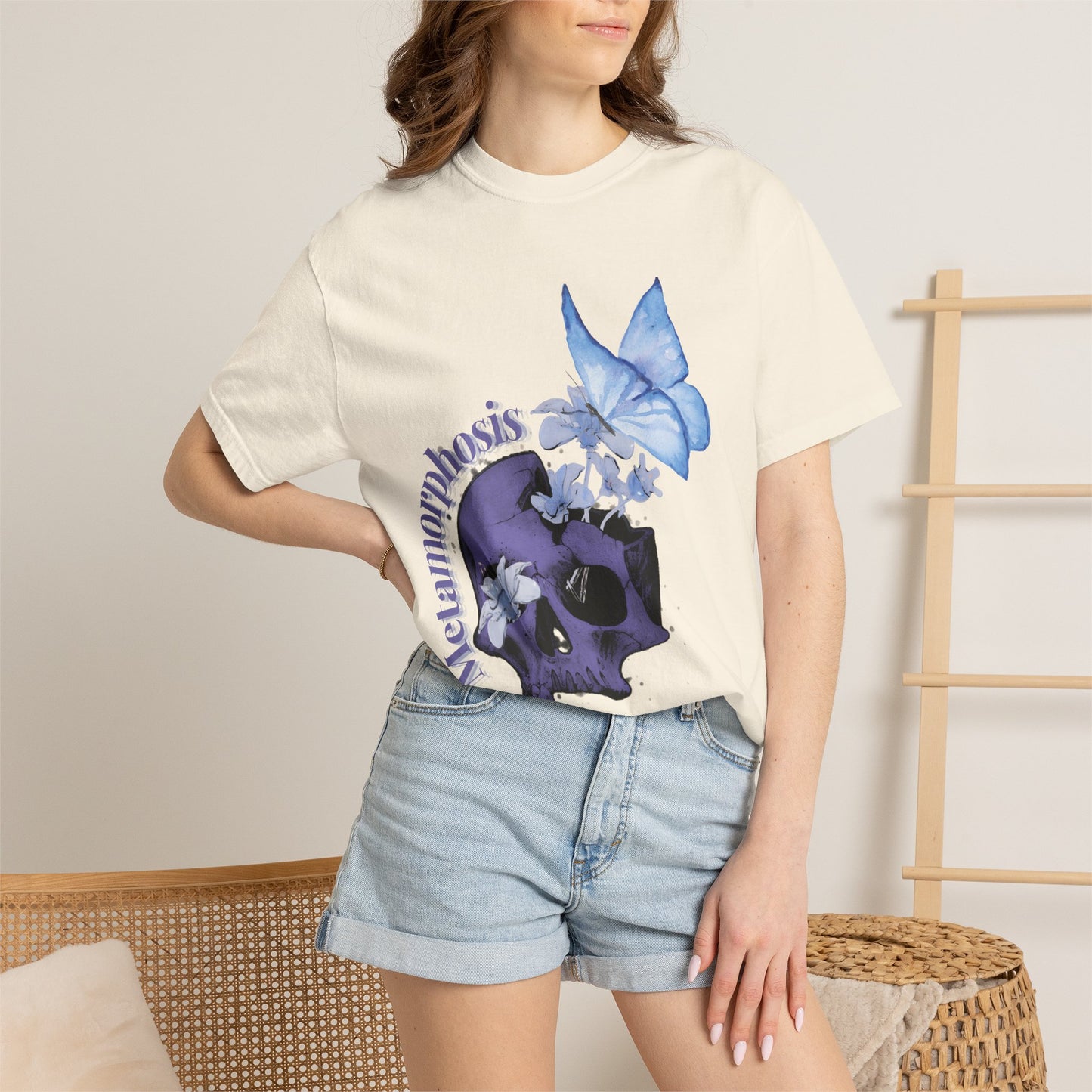 Garden Witch T-Shirt worn among potted plants and hanging greenery