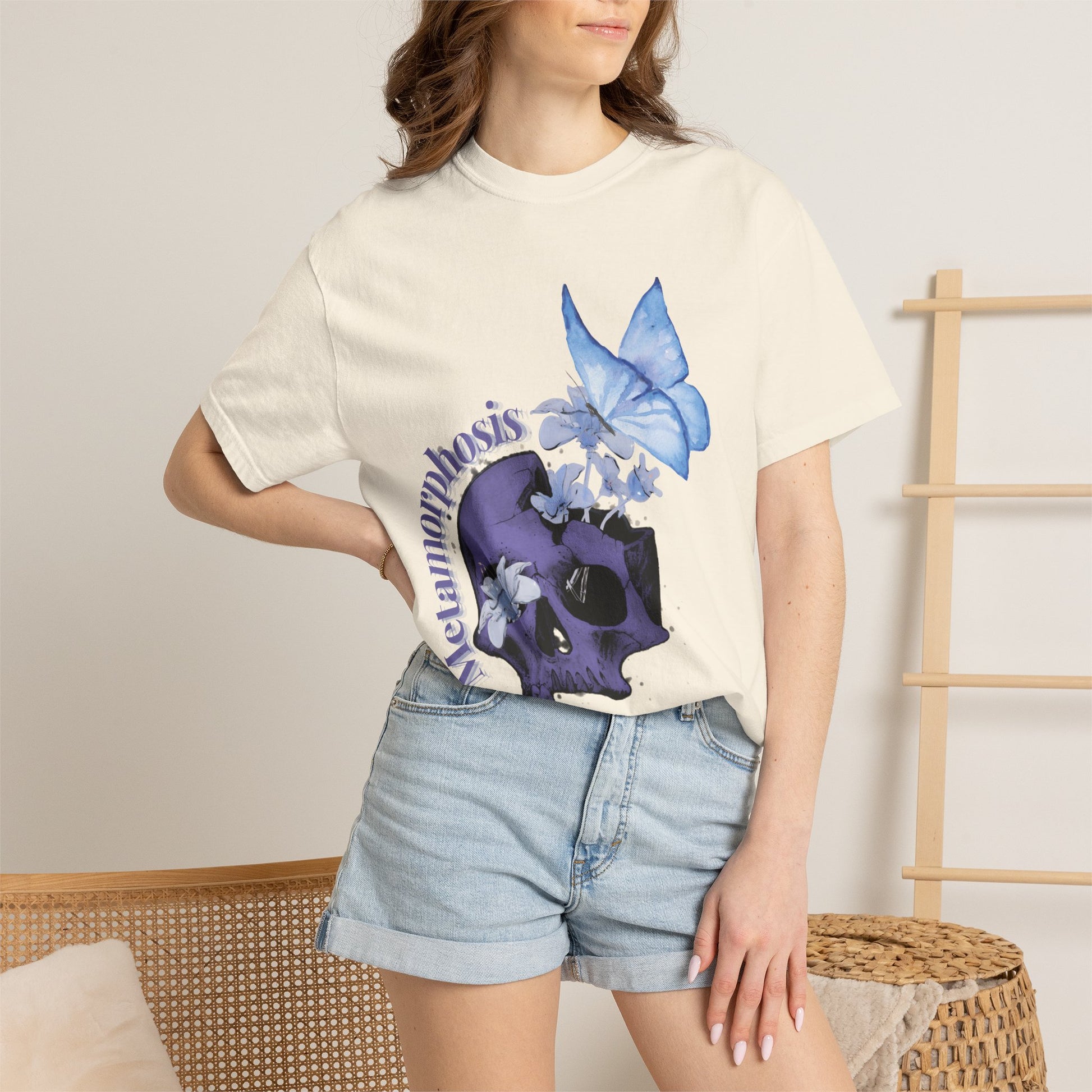 Garden Witch T-Shirt worn among potted plants and hanging greenery