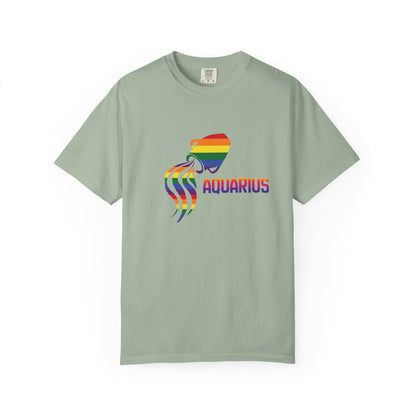 Garment-dyed Aquarius shirt with colorful water-bearer graphic