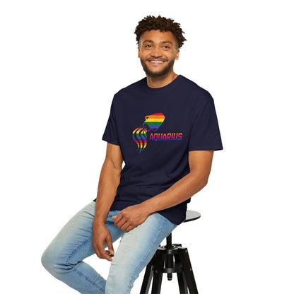 Garment-dyed Aquarius tee with playful multicolor water motif
