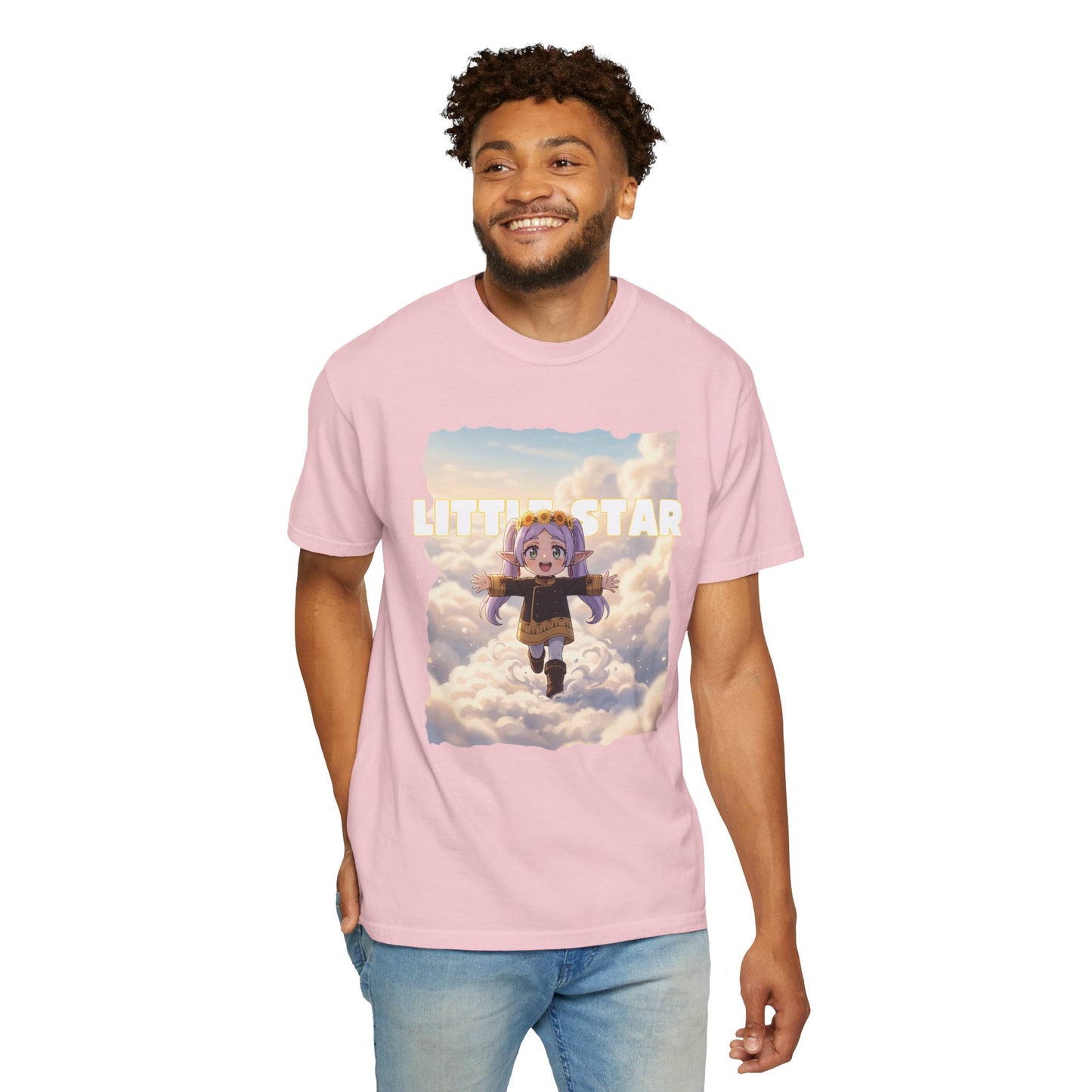 Garment-dyed Comfort Colors shirt with relaxed cloud artwork