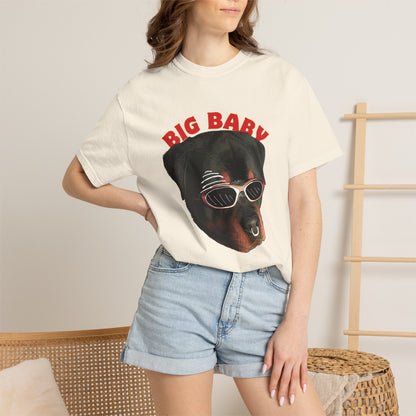 Garment-dyed Rottweiler tee in stone colorway showing vintage-washed texture