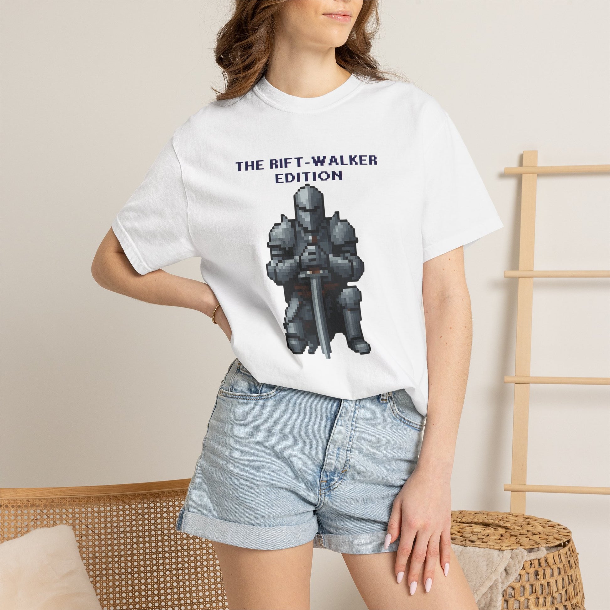 Garment-dyed color variation detail on the Rift-Walker Edition vintage gaming streetwear tee

