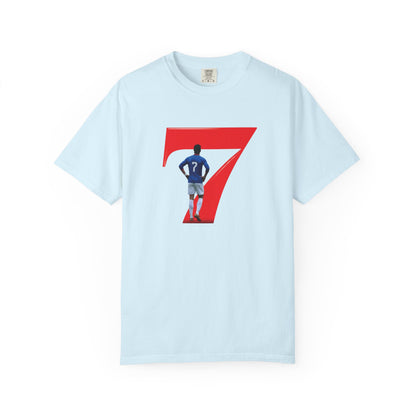 Garment-dyed football tee with lone player silhouette in bold red 7