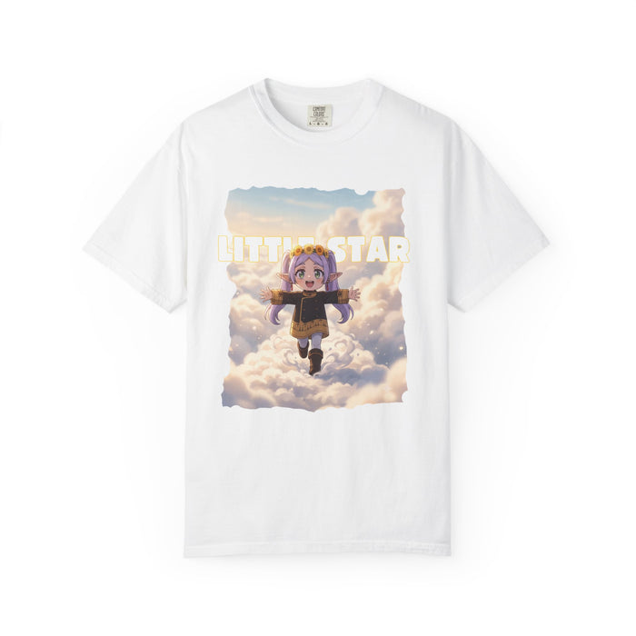 Garment-dyed heavyweight tee with cloudscape print and flying character