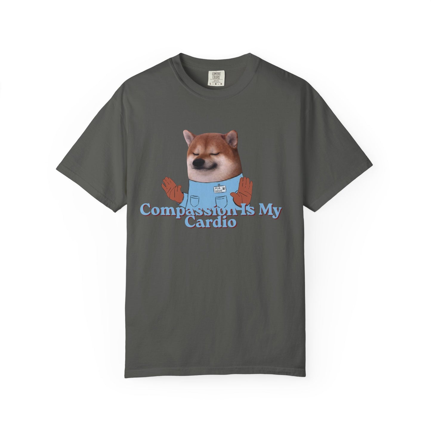 Garment-dyed heavyweight tee with cute dog illustration and humorous quote