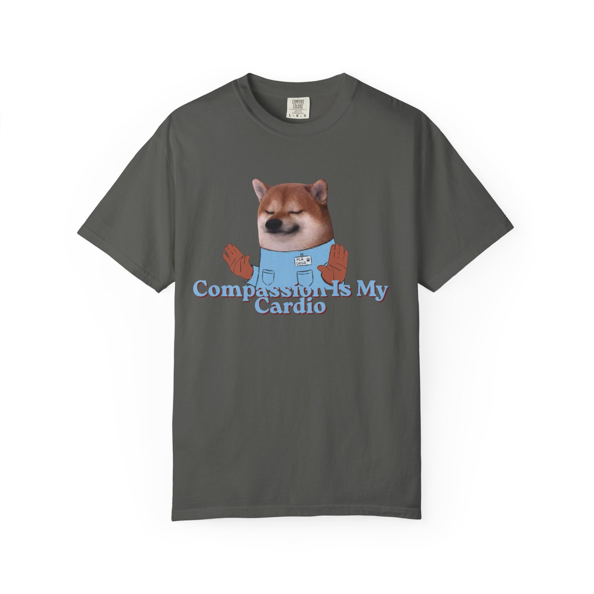 Garment-dyed heavyweight tee with cute dog illustration and humorous quote
