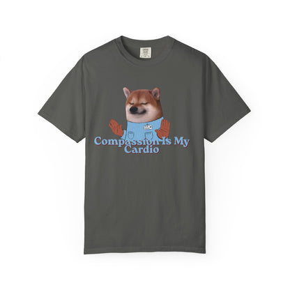 Garment-dyed heavyweight tee with cute dog illustration and humorous quote