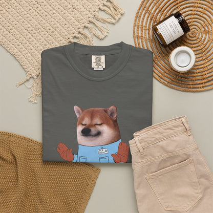 Garment-dyed relaxed fit tee with illustrated dog and compassion slogan