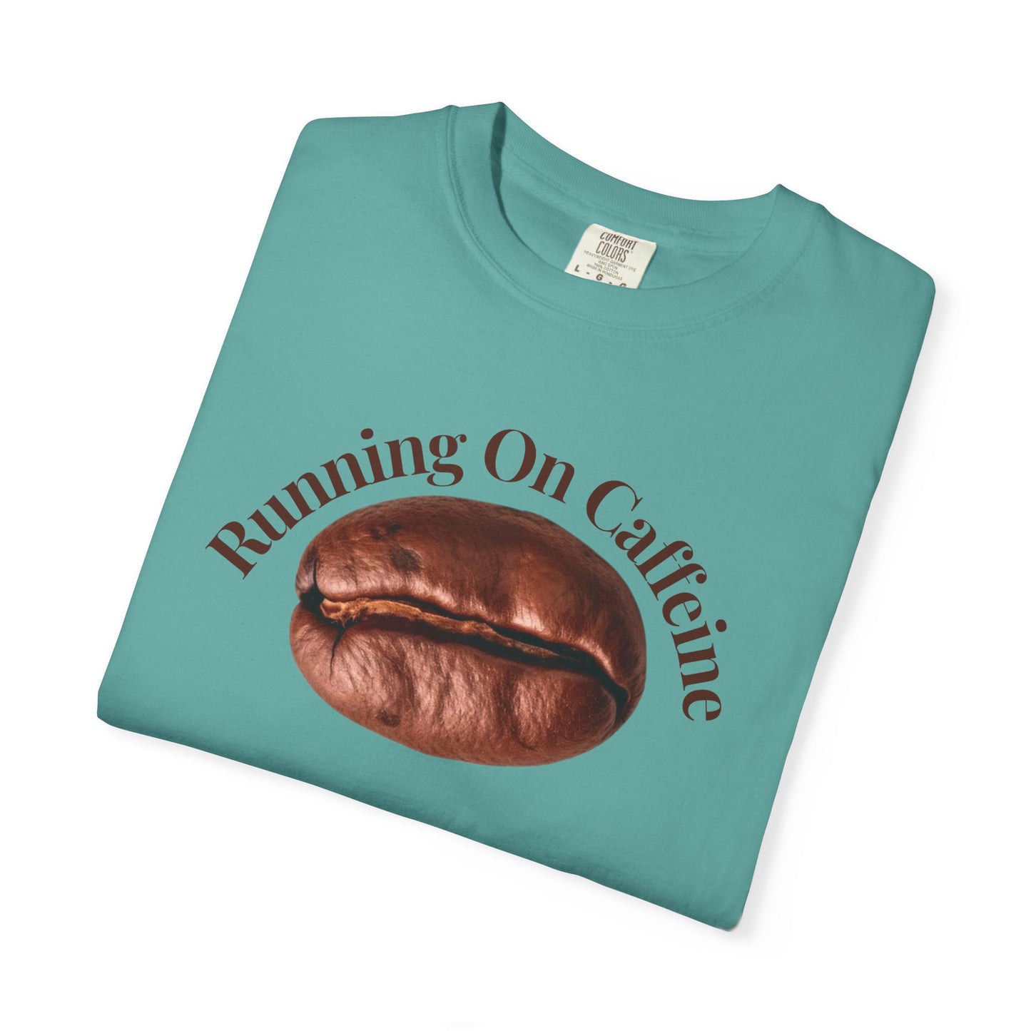 Garment-dyed t-shirt in earthy muted tone laid flat on light background
