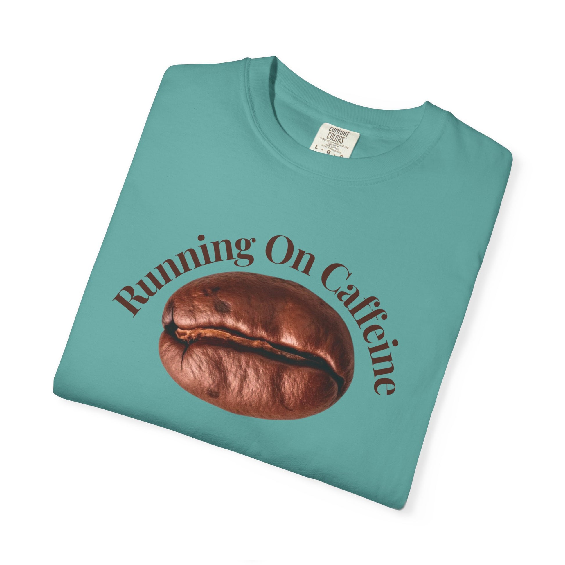 Garment-dyed t-shirt in earthy muted tone laid flat on light background