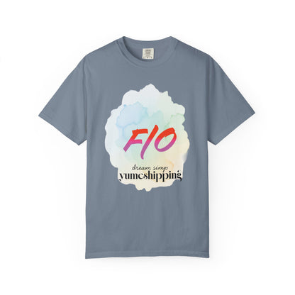 Garment-dyed yumeshipping tee showing soft broken-in color and lived-in vibe
