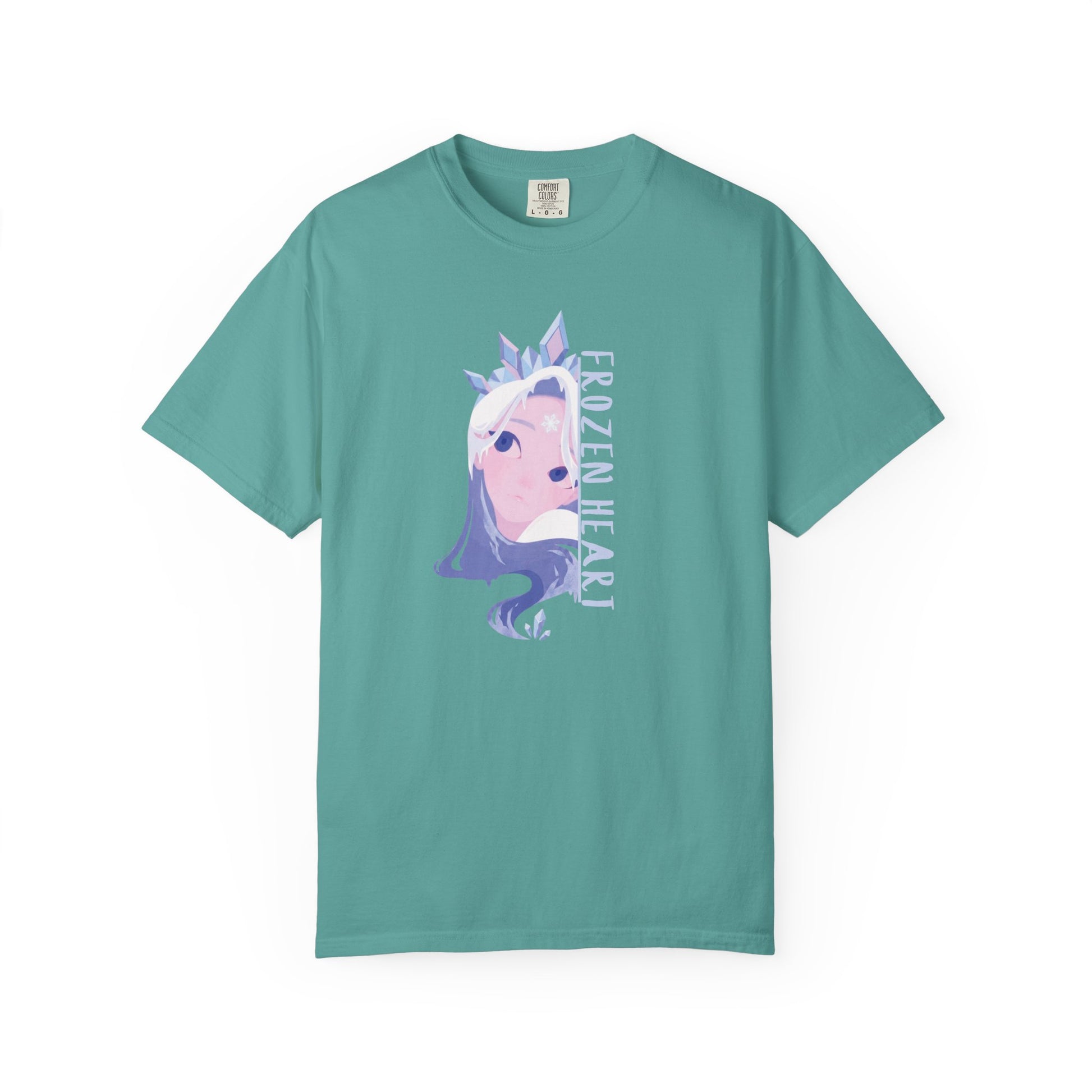 Garment dyed anime shirt showing rich color depth and lived-in texture on comfort colors blank

