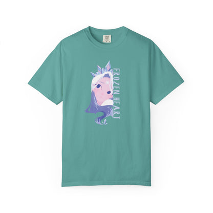 Garment dyed anime shirt showing rich color depth and lived-in texture on comfort colors blank
