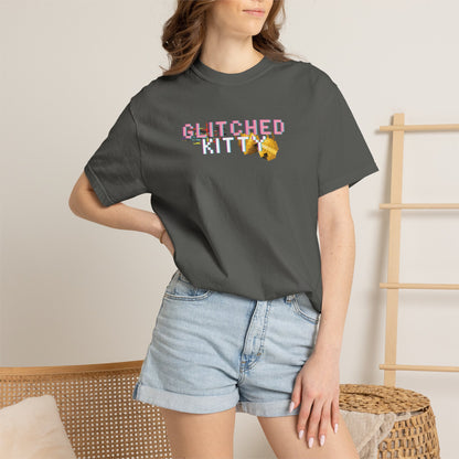 Garment dyed cat tee fabric texture and soft cotton weave