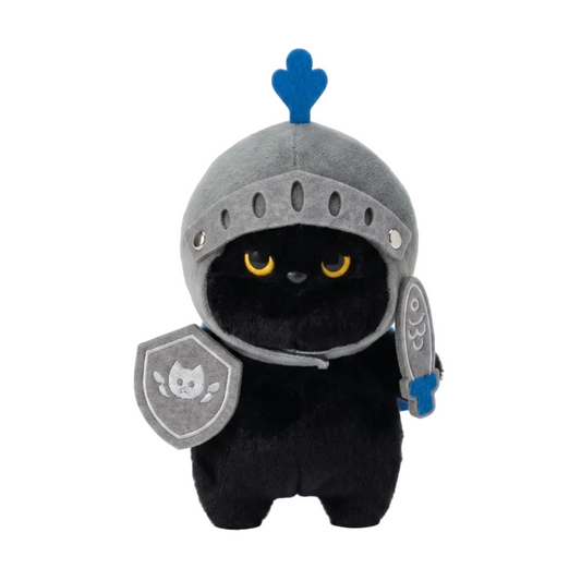 Black Cat Knight Plush Pendant - Handmade Fantasy Armor Cat Stuffed Toy 16cm