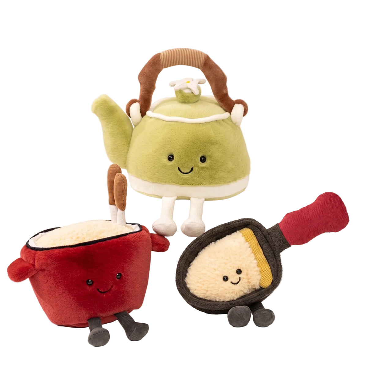 Kawaii Kitchen Plushies | Green Teapot, Hotpot & Frying Pan Amuseable Style Food Plush Decor