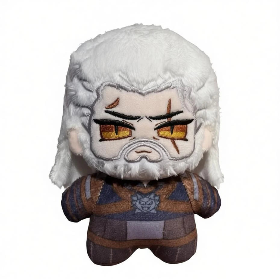 Geralt of Rivia plush handmade inspired by dark fantasy monster hunter front view
