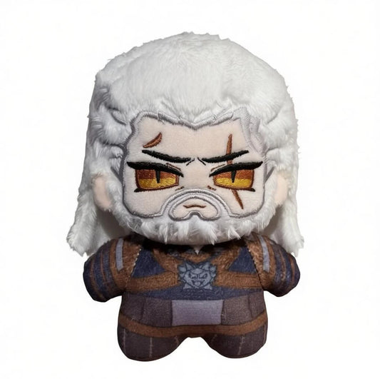 Geralt of Rivia plush handmade inspired by dark fantasy monster hunter front view
