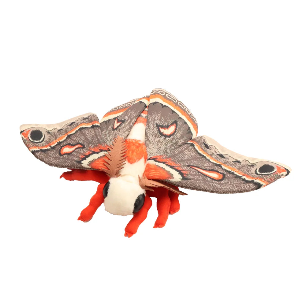 Giant Cecropia Moth plush toy front view showing detailed wing markings 25cm