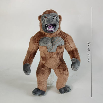 Giant ape plush standing in dramatic battle stance, 30cm handmade kaiju collectible