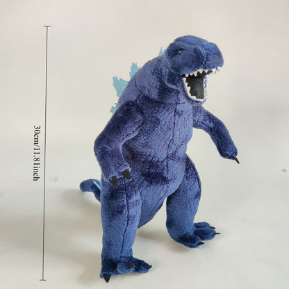 Giant lizard plush with textured dorsal fins and detailed scaling, side profile view
