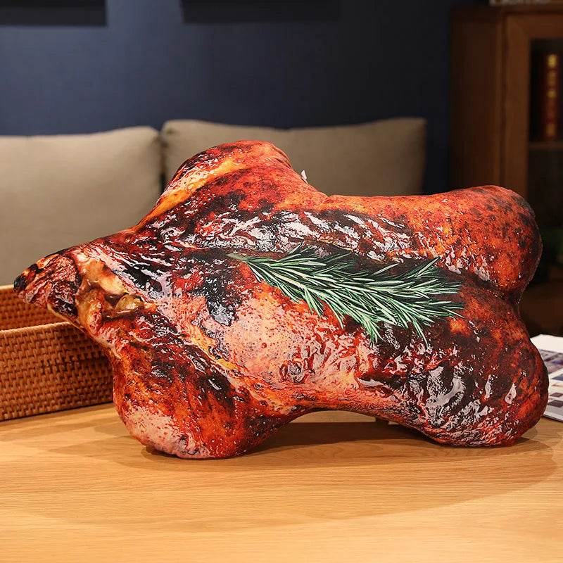 Giant novelty meat pillow on sofa home decor photorealistic BBQ plush