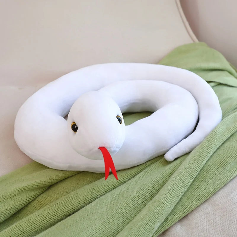 Giant snake plushie 120cm full body length displayed on couch