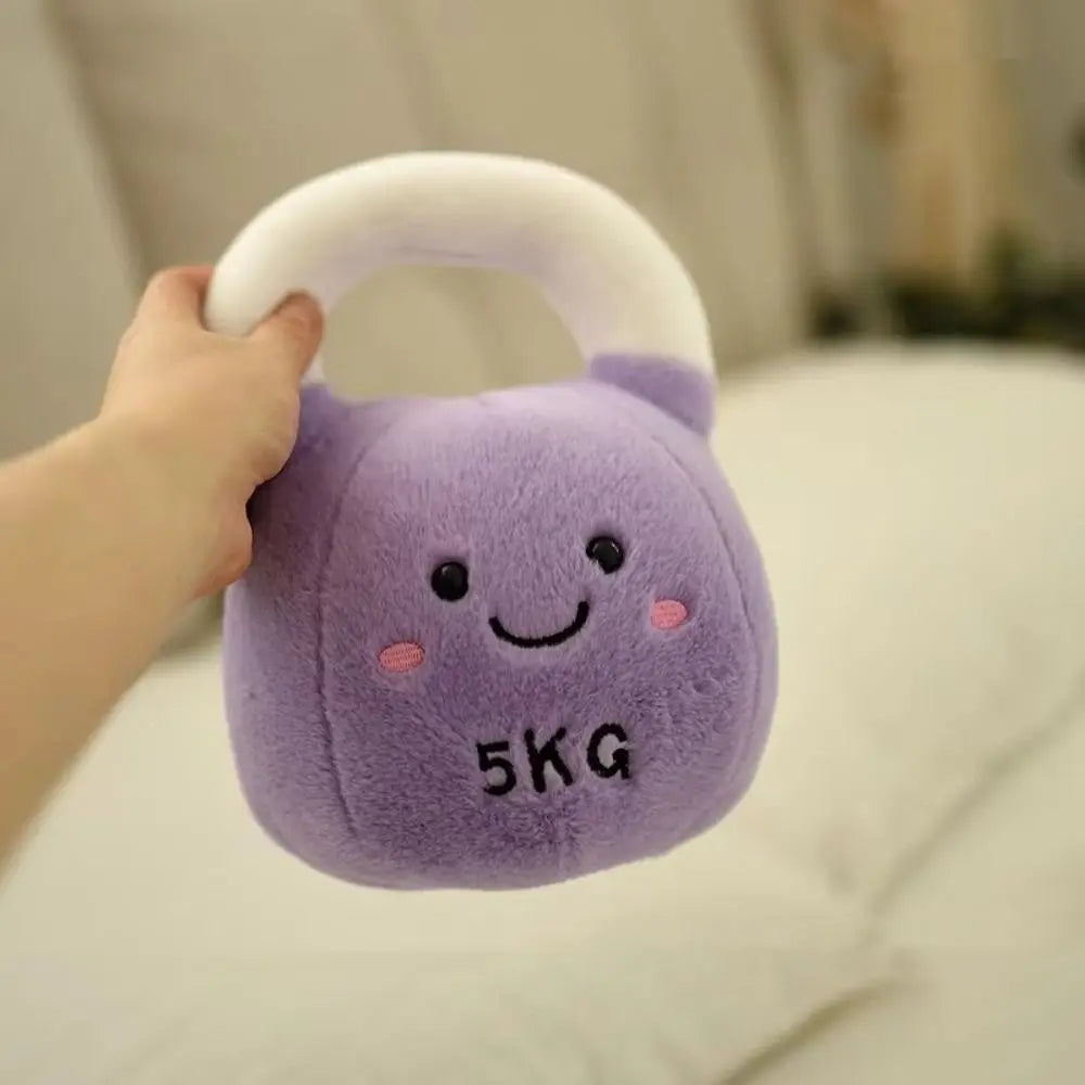 Gift for gymer kawaii plush toy kettlebell grey 20cm displayed on shelf