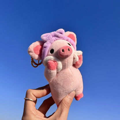 Gift for makeup influencer pig plushie flatlay with skincare products