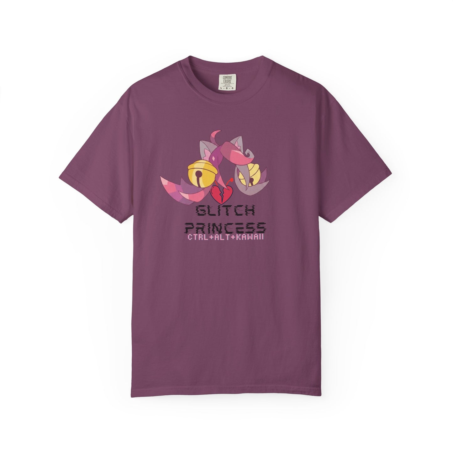 Glitch aesthetic clothing catgirl print shown in natural daylight
