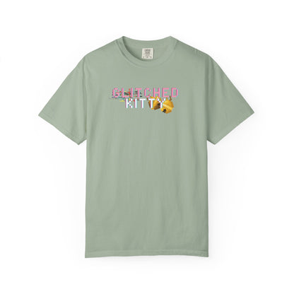 Glitch art t shirt with color shifted pixel cat artwork
