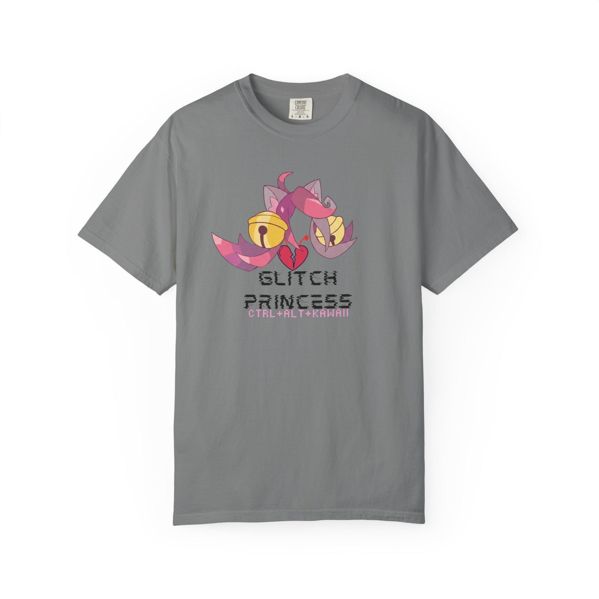 Glitchcore shirt close up of distorted pixel art catgirl design
