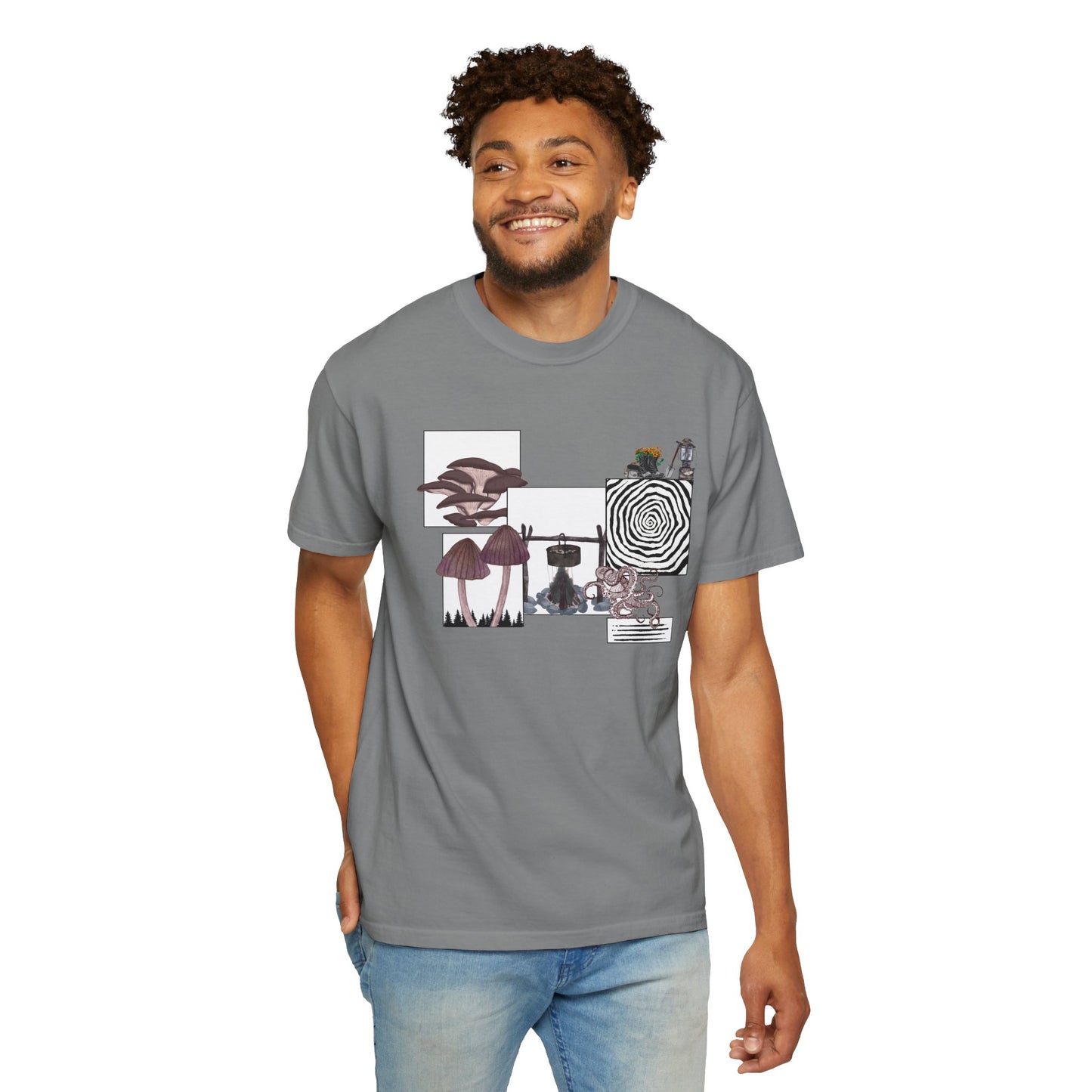 Goblincore tee back view showing full garment dyed texture on heavyweight Comfort Colors 1717 cotton blank