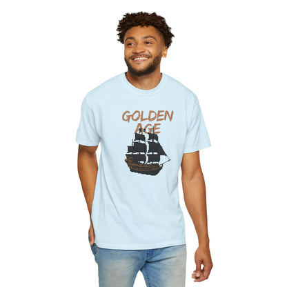 Golden age unisex graphic tee back view showing garment dyed texture
