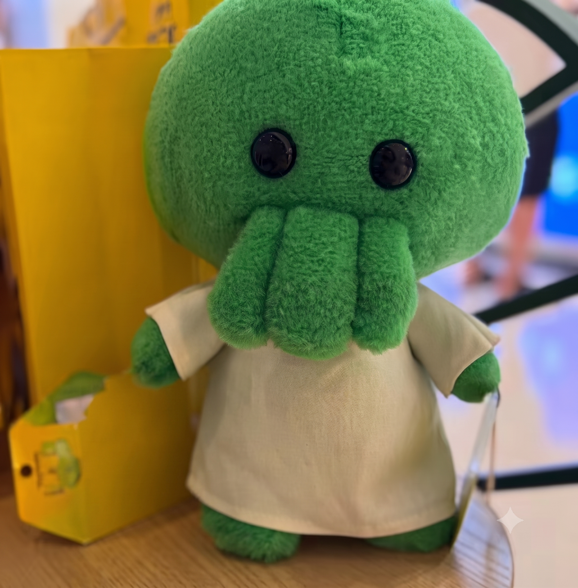 Goomi plush front view cute angry green monster stuffed toy handmade