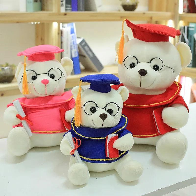 Graduate bear plush gift shown inside gift box ready for graduation ceremony day

