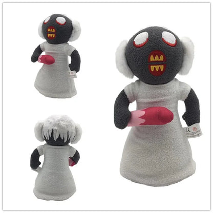 Granny stuffed toy front view, cotton horror game collectible
