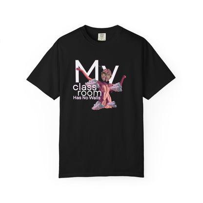 Graphic tee with bold front print on garment-dyed cotton