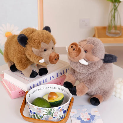 Gray wild boar stuffed animal front view showing snout detail