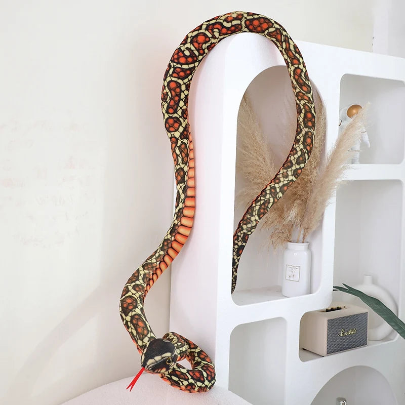 Green snake plush giant lifelike python room decor shelf