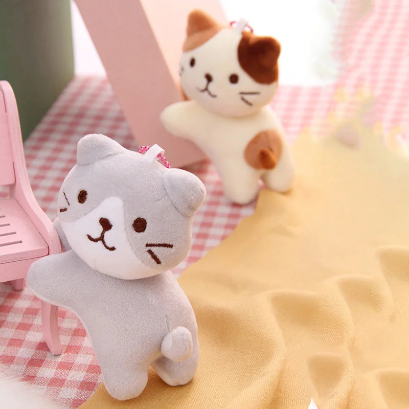 Grey Tabby cat plush keychain handmade stuffed kitten on pastel background