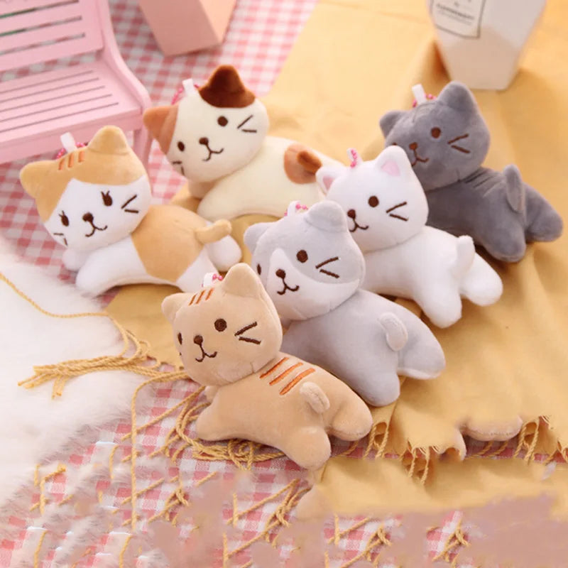 Grey and White Tuxedo cat plush keychain mini stuffed toy closeup