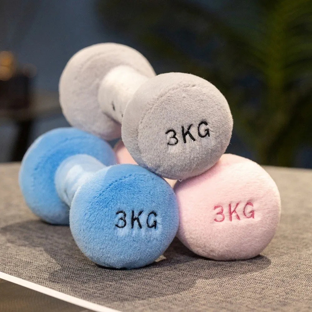 Grey dumbbell plushie kawaii gym equipment stuffed toy 20cm